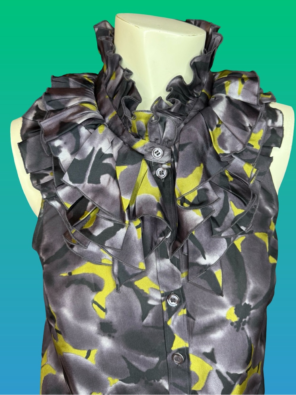 J.Crew 100% Silk Sleeveless Multilayer Ruffle Neck Floral Blouse Top - Picture 3 of 6